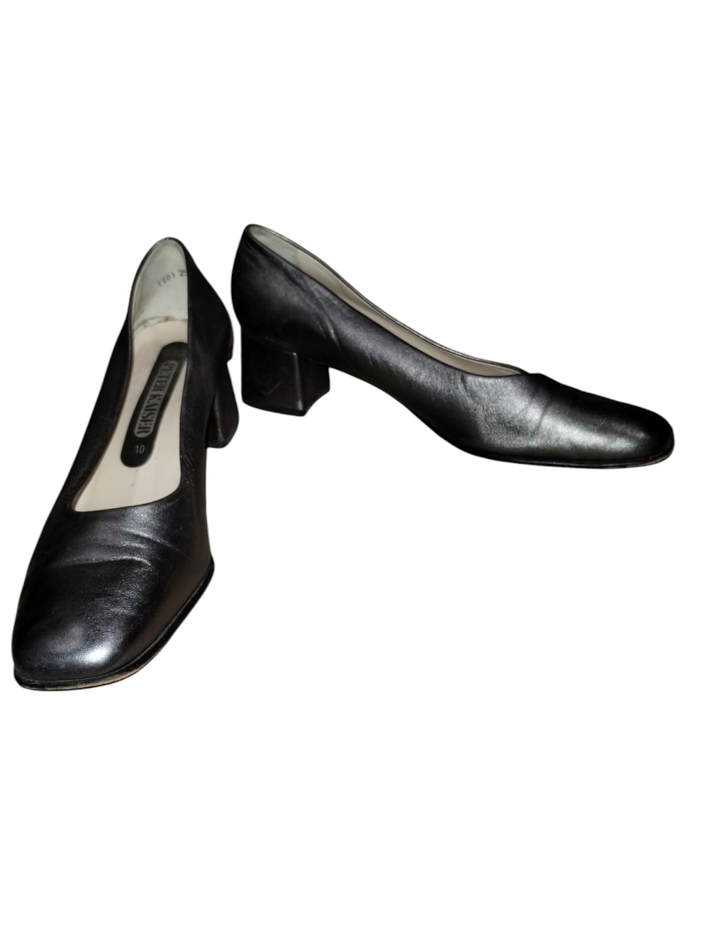 Vtg Y2K Peter Kaiser Pumps Pewter Block Heel Germany Leather Square Toe